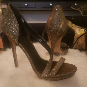 Brian Atwood Gold Black Sandal Pump